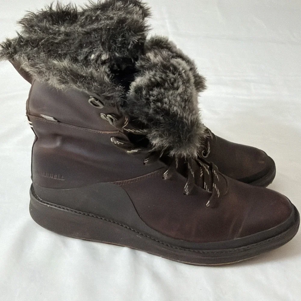 Merrell Women's Tremblant Ezra Lace Waterproof Ice‎ Boots 7 Brown J95306 Shoes
